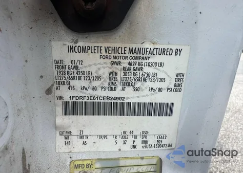 2012 Ford F350 Super Duty from USA, damaged, VIN 1FDRF3E61CEB24902